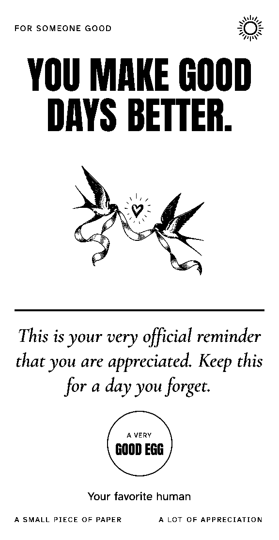 A kindness card with hand-drawn artwork and a personal message.