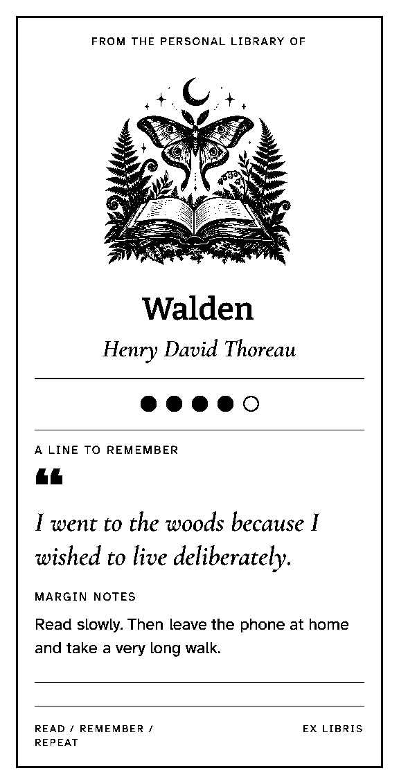 A reading log with a detailed book illustration and room for notes.